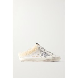 Superstar Sabot shearling-lined distressed glittered leather slip-on sneakers