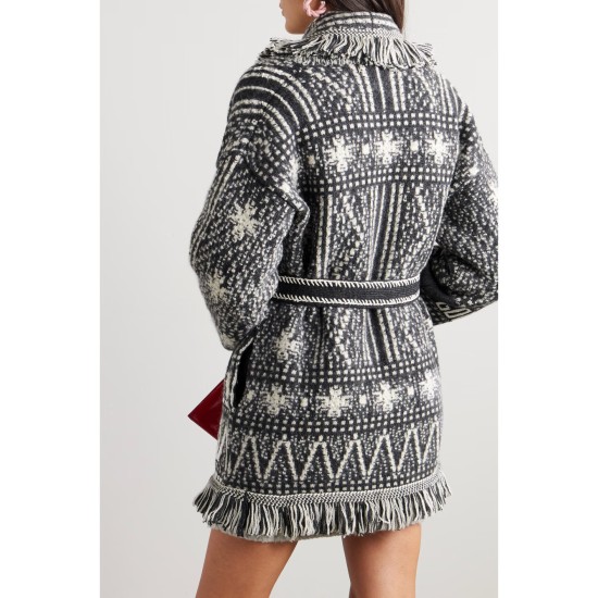Journey belted fringed Fair Isle alpaca and wool-blend cardigan