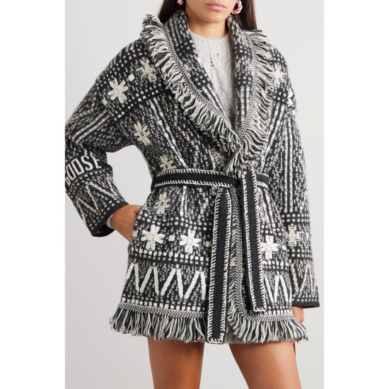 Journey belted fringed Fair Isle alpaca and wool-blend cardigan