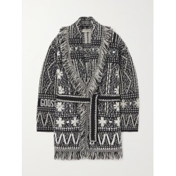 Journey belted fringed Fair Isle alpaca and wool-blend cardigan