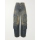 Distressed wide-leg cargo jeans