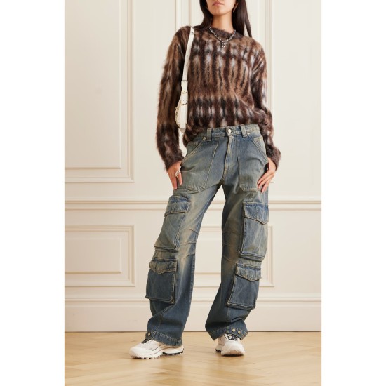 Distressed wide-leg cargo jeans