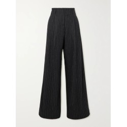Journey pinstriped wool-blend flannel wide-leg pants