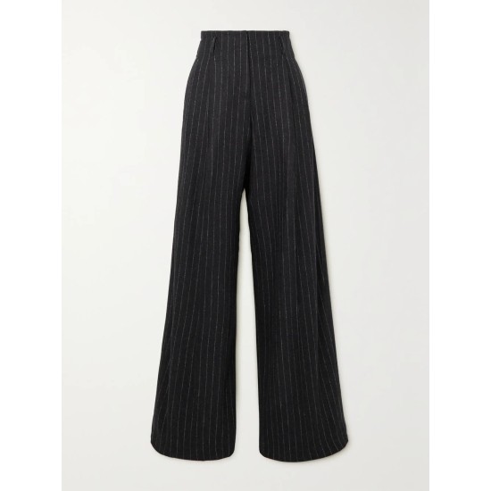 Journey pinstriped wool-blend flannel wide-leg pants