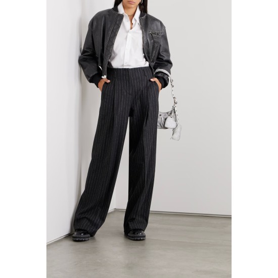 Journey pinstriped wool-blend flannel wide-leg pants