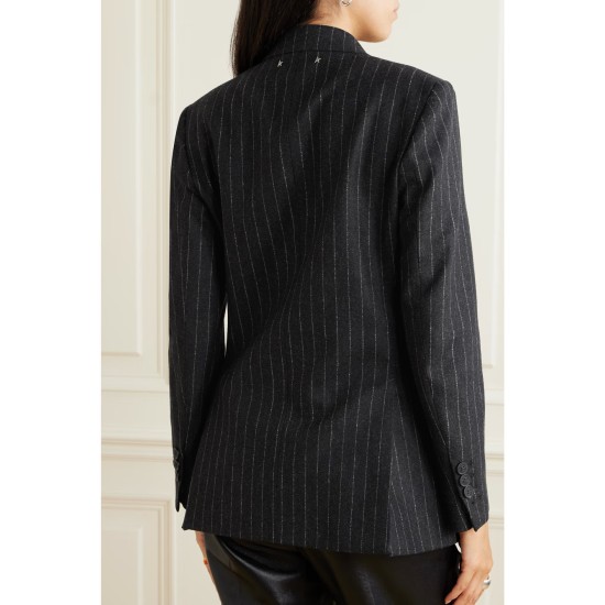 Double-breasted pinstriped wool-blend flannel blazer