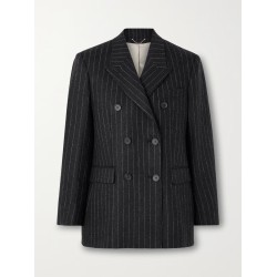 Double-breasted pinstriped wool-blend flannel blazer