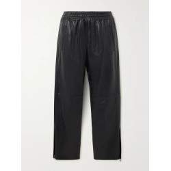 Textured-leather straight-leg pants