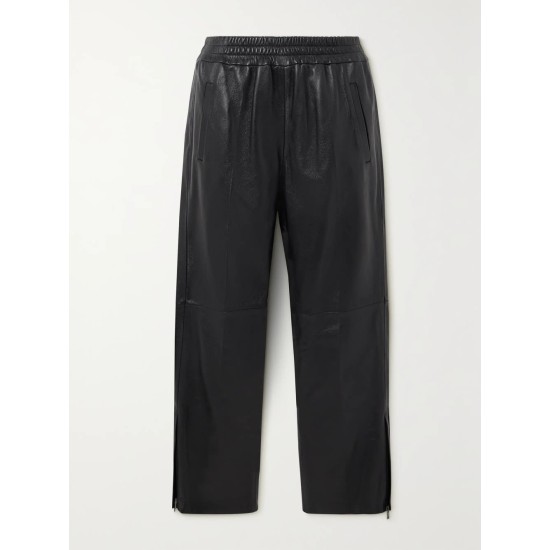 Textured-leather straight-leg pants