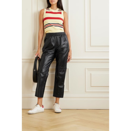 Textured-leather straight-leg pants