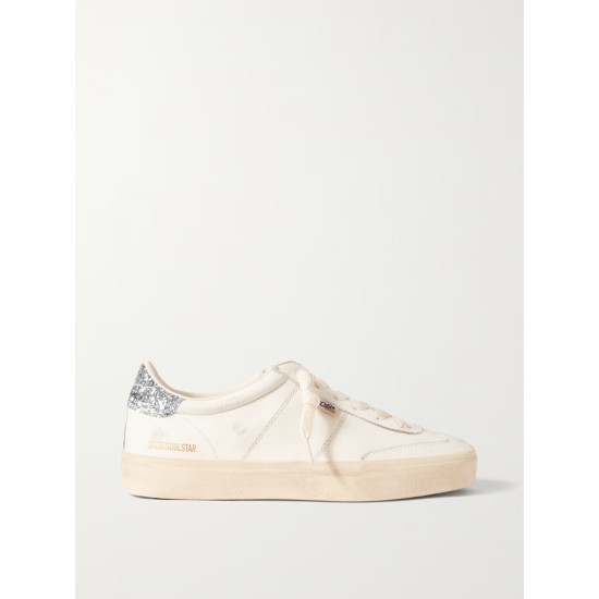 Soul-Star distressed glittered leather sneakers