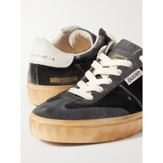 Soul-Star distressed suede and leather-trimmed velvet sneakers
