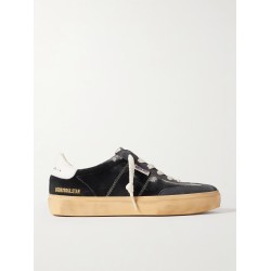 Soul-Star distressed suede and leather-trimmed velvet sneakers