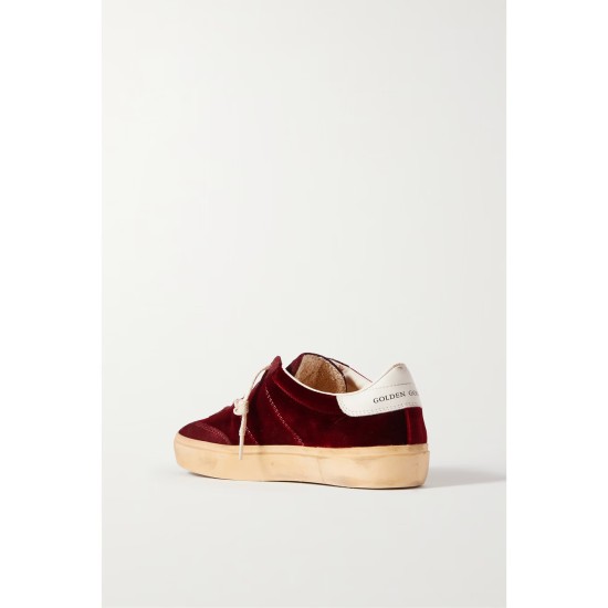 Soul-Star distressed suede and leather-trimmed velvet sneakers
