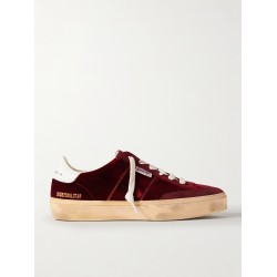 Soul-Star distressed suede and leather-trimmed velvet sneakers