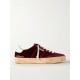 Soul-Star distressed suede and leather-trimmed velvet sneakers