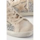Super-Star leather-trimmed distressed glittered suede sneakers
