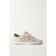Super-Star leather-trimmed distressed glittered suede sneakers