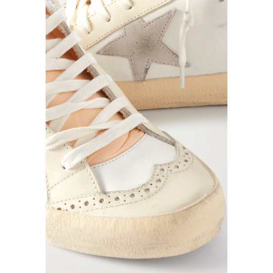 Mid Star distressed suede-trimmed leather sneakers