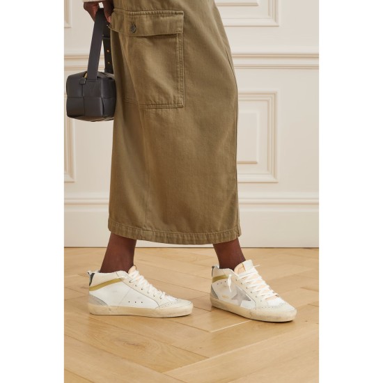 Mid Star distressed suede-trimmed leather sneakers