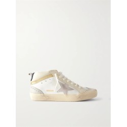 Mid Star distressed suede-trimmed leather sneakers