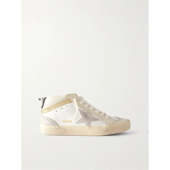 Mid Star distressed suede-trimmed leather sneakers