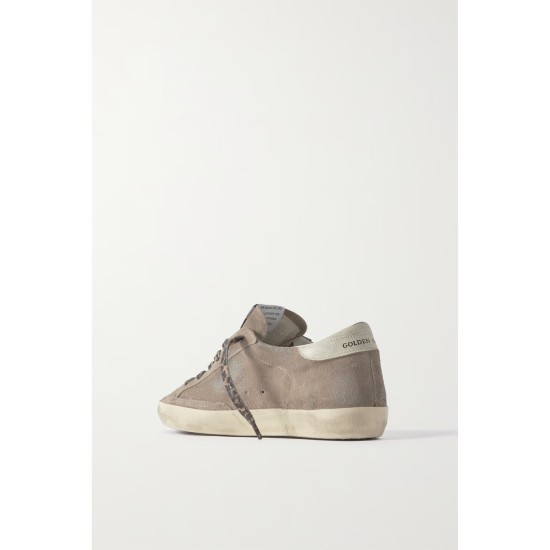 Super-Star leather-trimmed distressed glittered suede sneakers