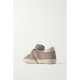 Super-Star leather-trimmed distressed glittered suede sneakers