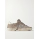 Super-Star leather-trimmed distressed glittered suede sneakers