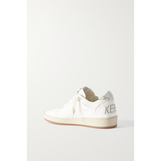 Ball Star shearling-lined embellished distressed leather sneakers