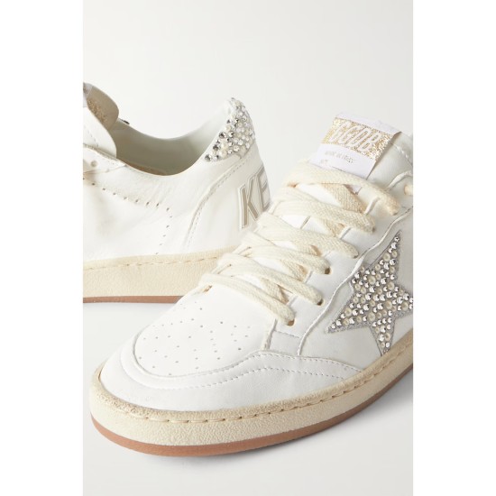 Ball Star shearling-lined embellished distressed leather sneakers