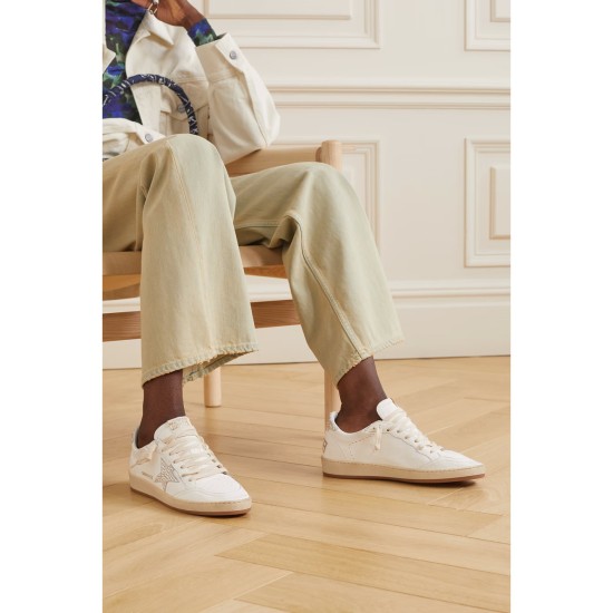 Ball Star shearling-lined embellished distressed leather sneakers