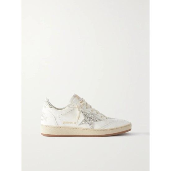 Ball Star shearling-lined embellished distressed leather sneakers