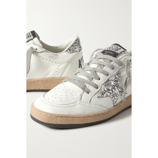Ball Star distressed glittered leather sneakers