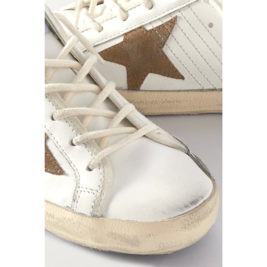 Super-Star Sabot distressed suede-trimmed leather slip-on sneakers