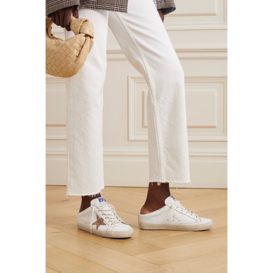 Super-Star Sabot distressed suede-trimmed leather slip-on sneakers