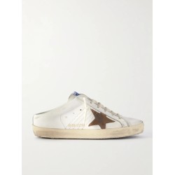Super-Star Sabot distressed suede-trimmed leather slip-on sneakers