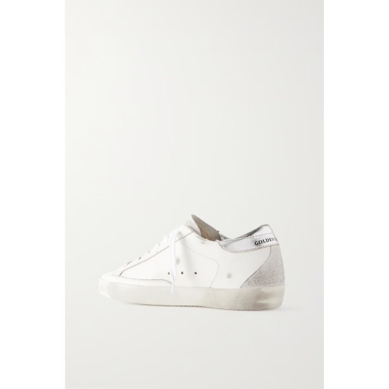Super-Star embellished distressed suede-trimmed leather sneakers