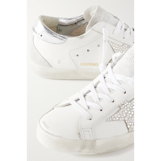 Super-Star embellished distressed suede-trimmed leather sneakers