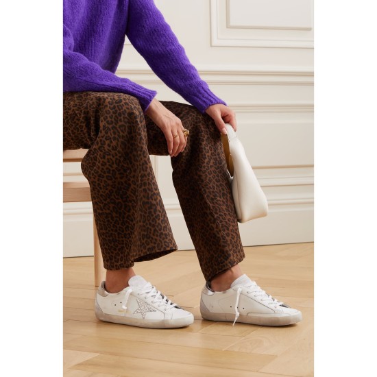 Super-Star embellished distressed suede-trimmed leather sneakers