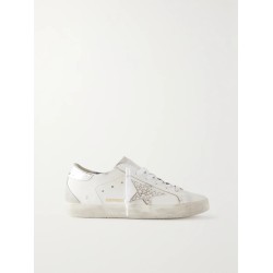 Super-Star embellished distressed suede-trimmed leather sneakers