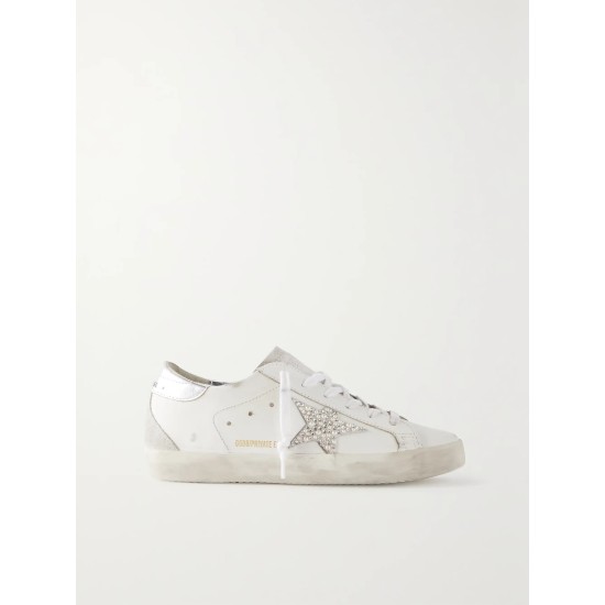 Super-Star embellished distressed suede-trimmed leather sneakers