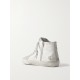 Slide distressed suede and leather high-top sneakers