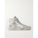 Slide distressed suede and leather high-top sneakers