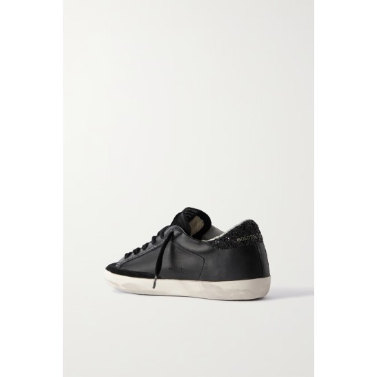 Super-Star distressed glittered leather and suede sneakers