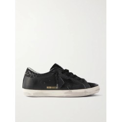 Super-Star distressed glittered leather and suede sneakers