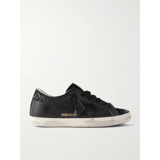 Super-Star distressed glittered leather and suede sneakers