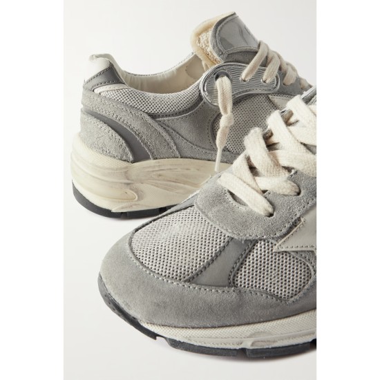 Dad-Star distressed leather-trimmed mesh and suede sneakers