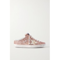 Super-Star Sabot distressed suede-trimmed glittered leather slip-on sneakers