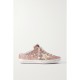 Super-Star Sabot distressed suede-trimmed glittered leather slip-on sneakers